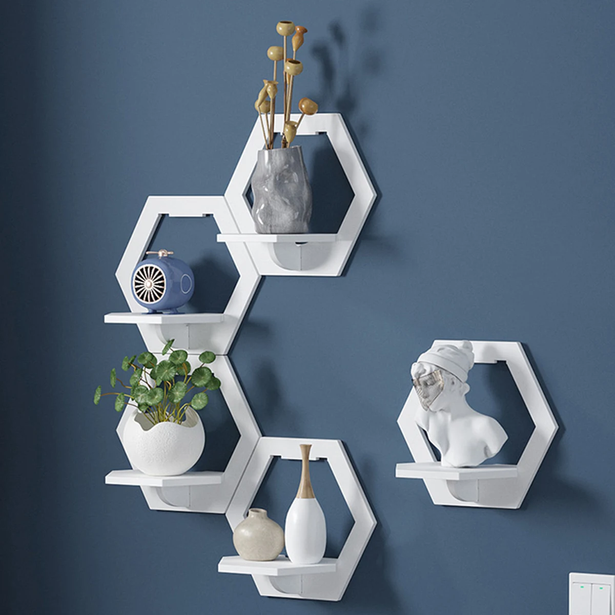 3Pcs Hexagon Wall Shelf Punch  - Terracotta Pot 评论和价格