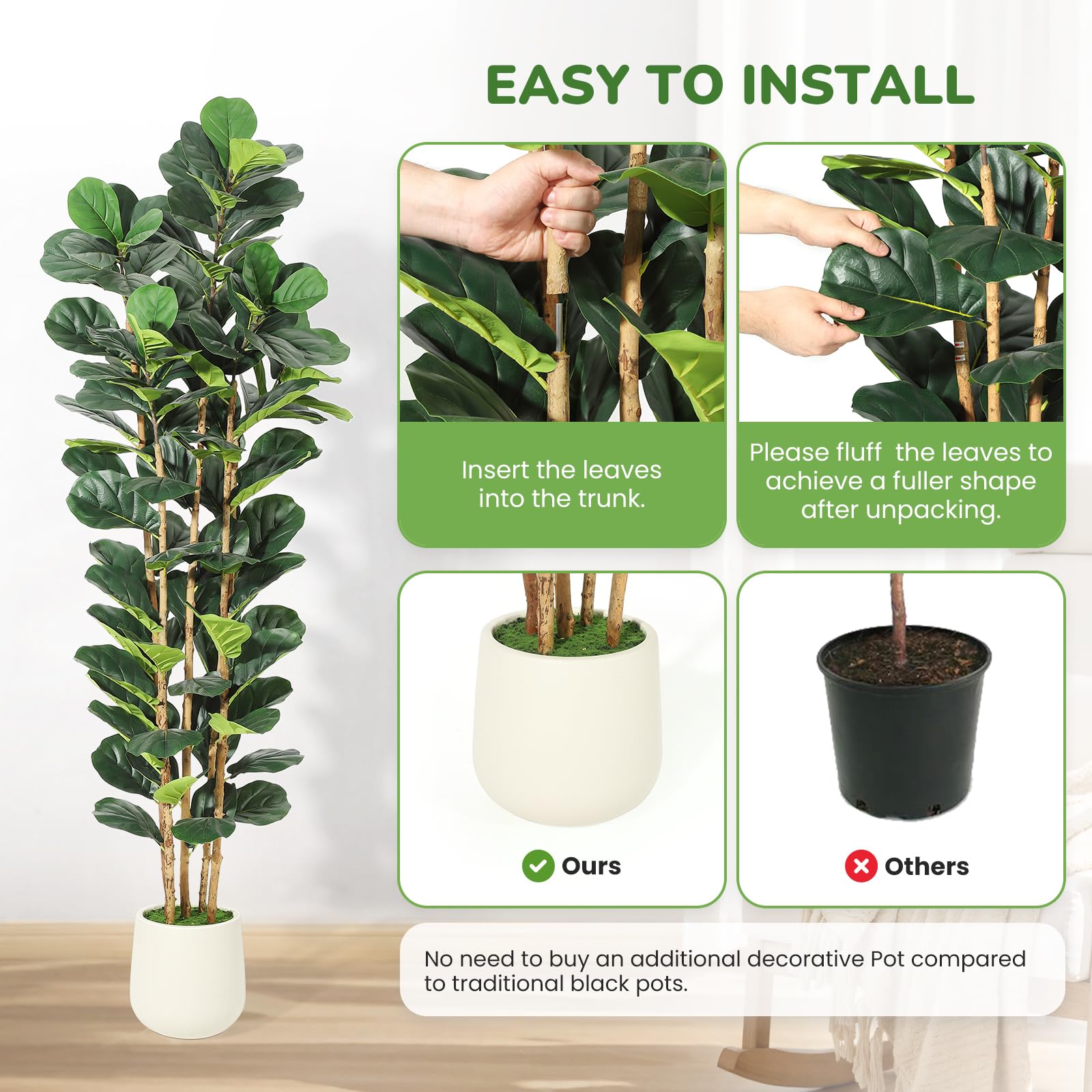 Faux Fiddle Leaf Fig Tree 5/6/ - Fiddle Leaf Fig 评论和价格