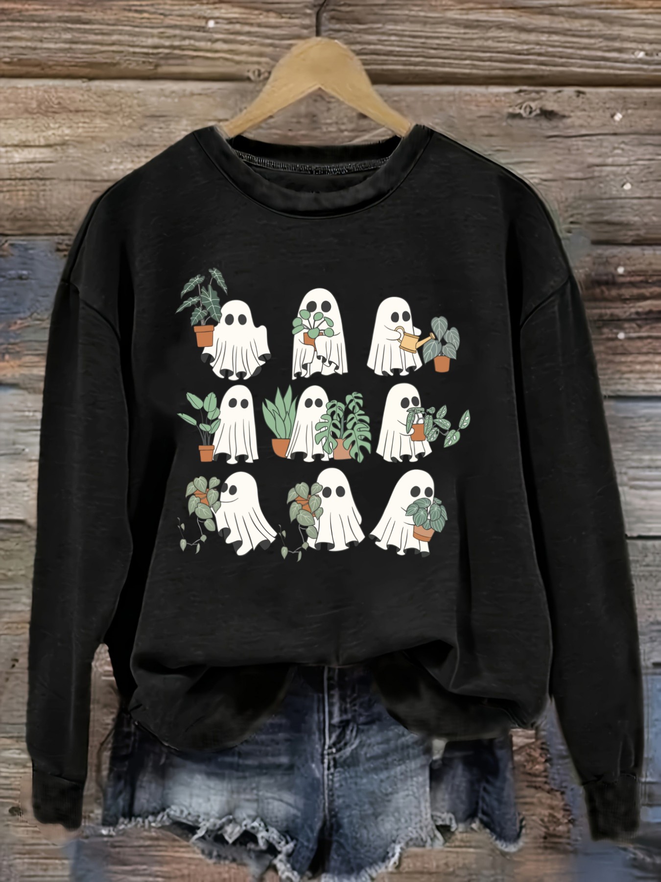 Women's Casual Long Sleeve Cre - Plant Pot 评论和价格