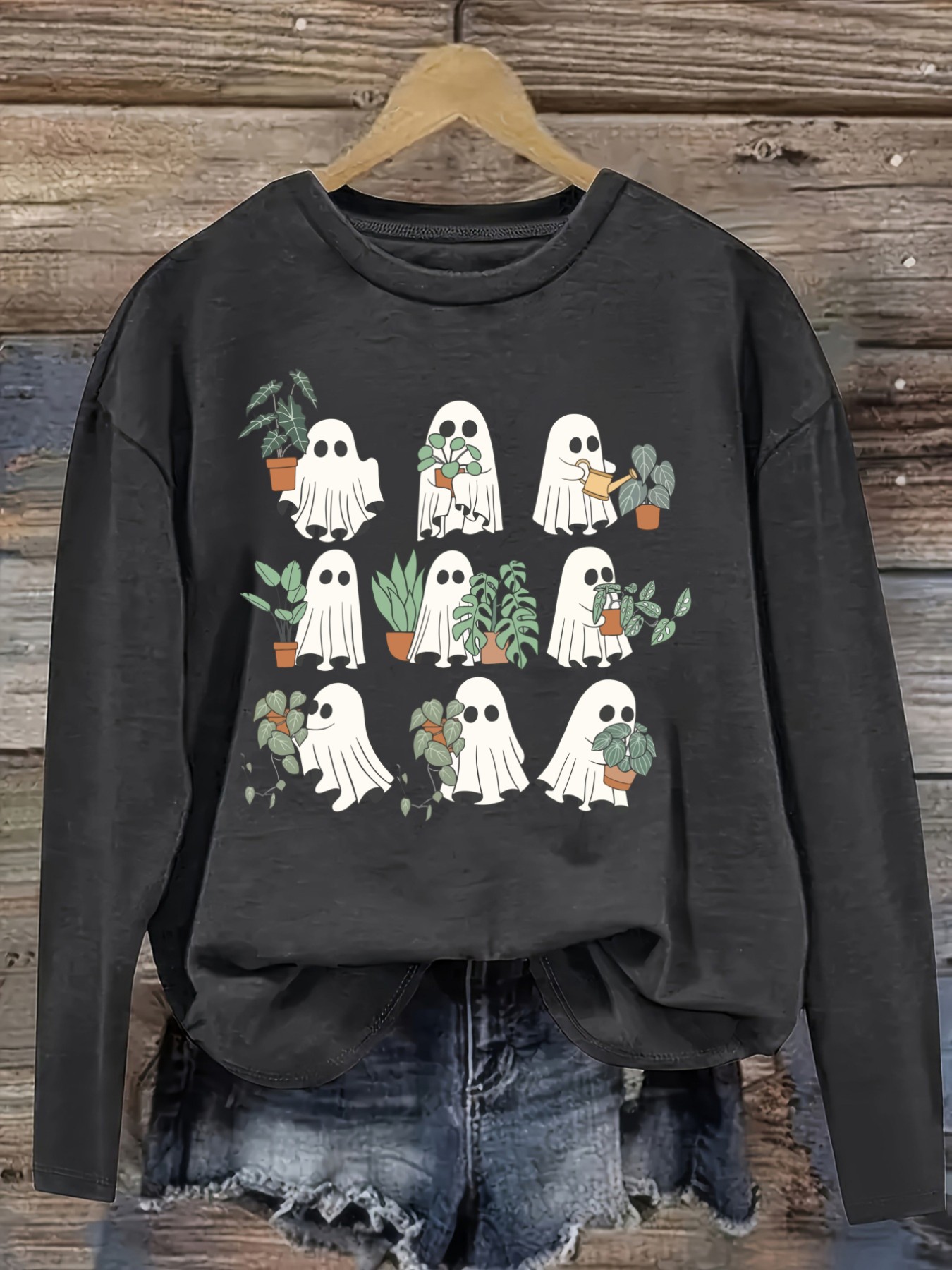Women's Casual Long Sleeve Cre - Plant Pot 评论和价格