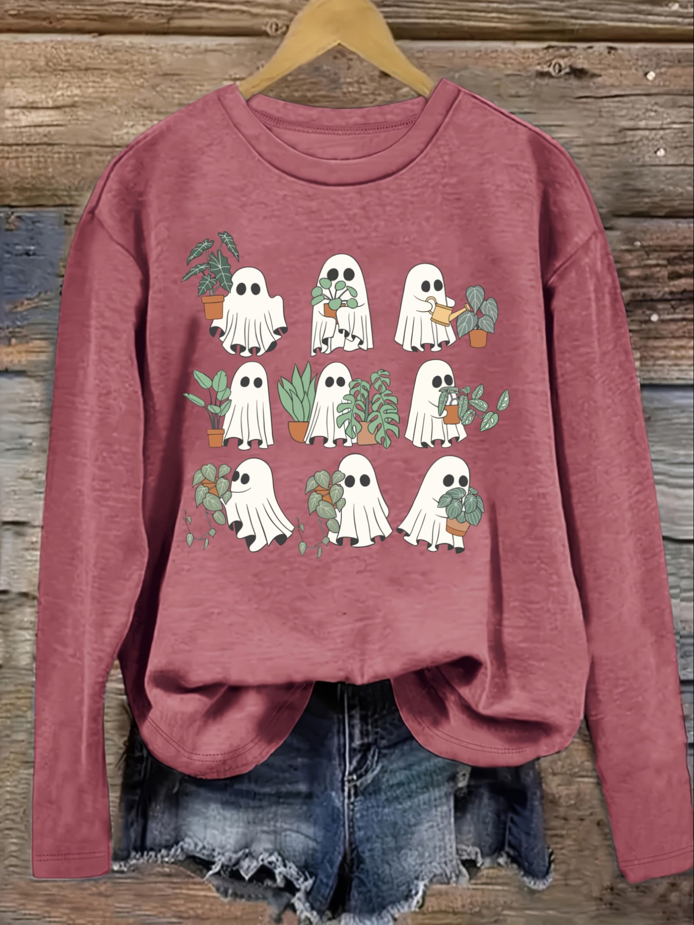 Women's Casual Long Sleeve Cre - Plant Pot 评论和价格